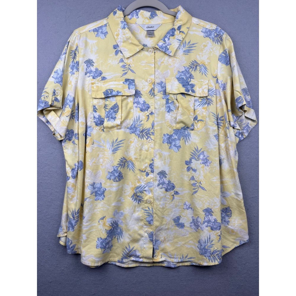 CJ Banks Camp‎ Shirt Womens 1X Tropical Floral Utility Button Front